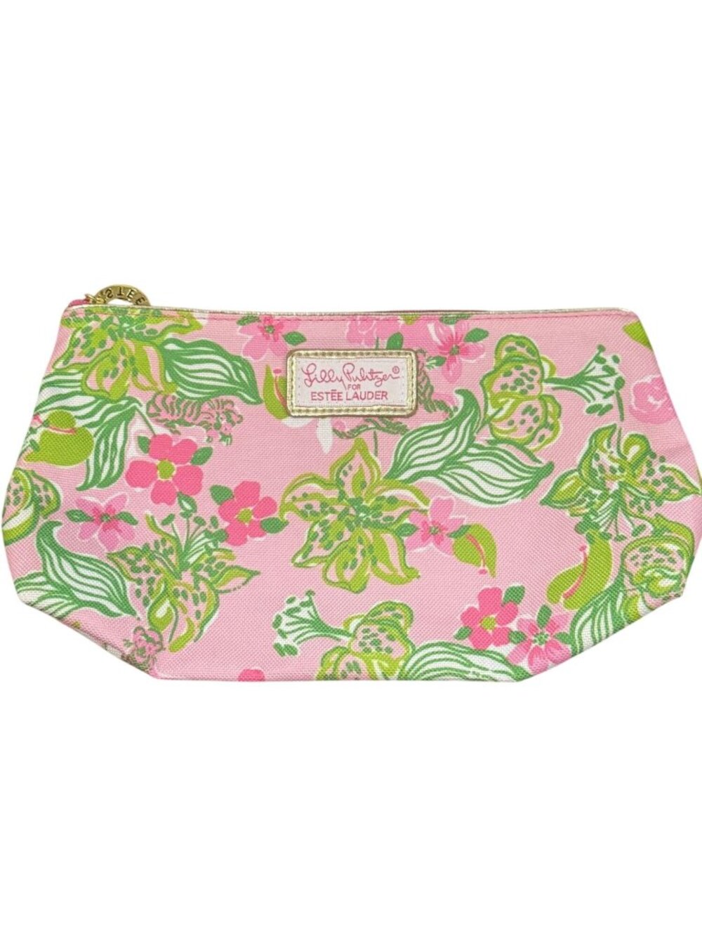 Lily Pulitzer Estee Lauder Pink/Green Floral Cosmetic Makeup Bag Pouch